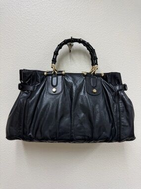 Authentic GUCCI Bamboo Pop Vintage Black Leather Satchel.